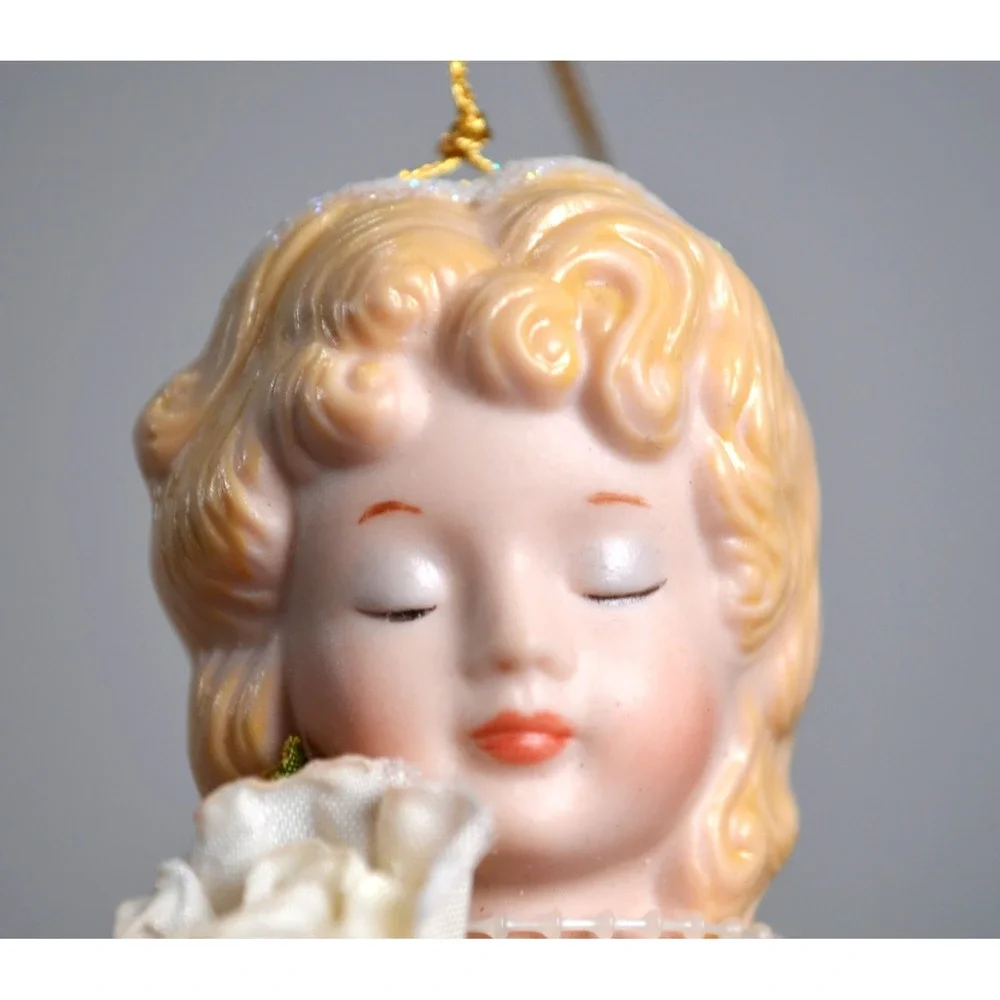 Vintage Victorian Style Hanging Christmas Tree Ornament Satchel Bisque Face 9